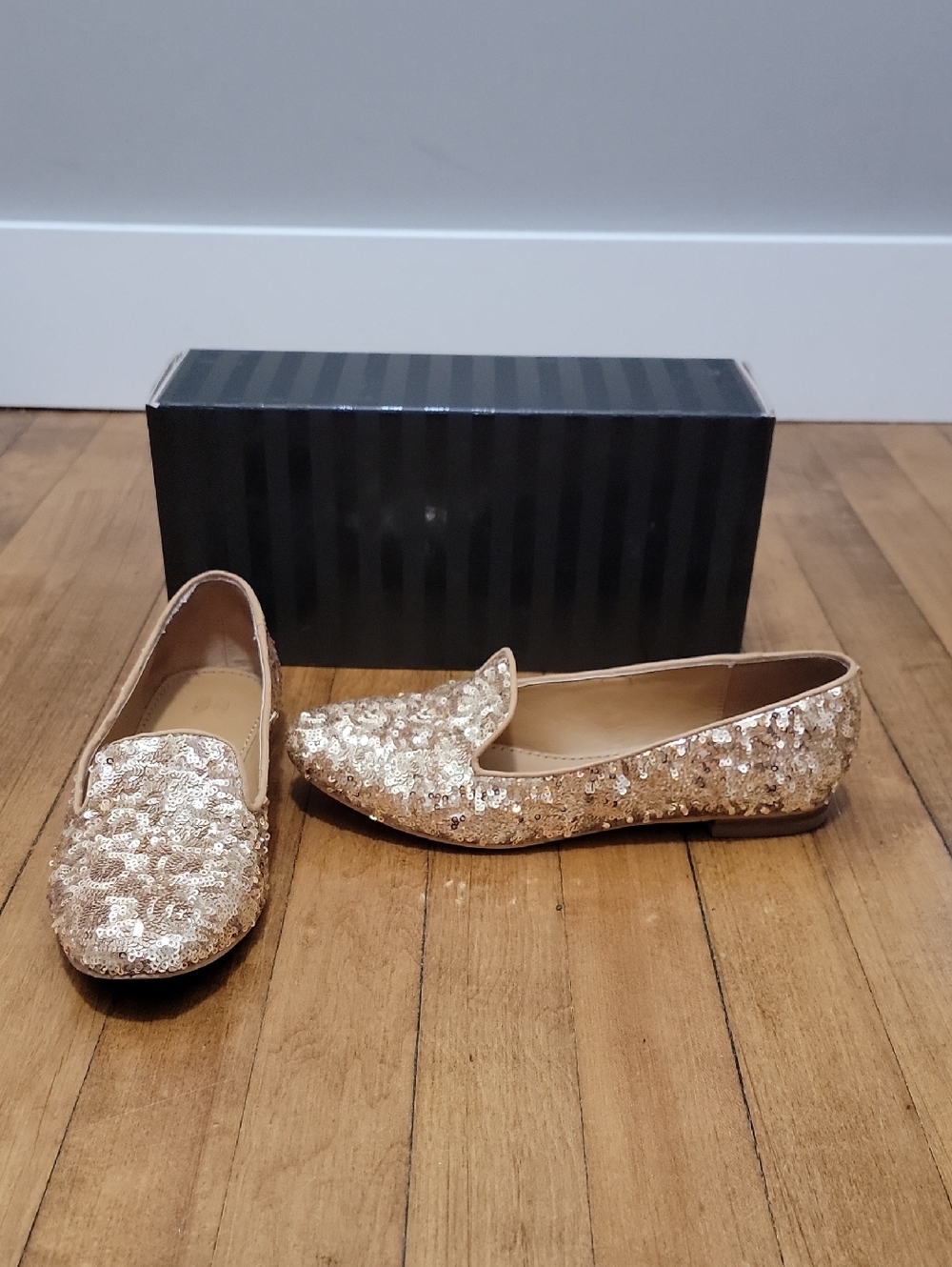 Vtg Victoria's Secret Gold Sequin Slip-On Angel Flats Sz 7.5